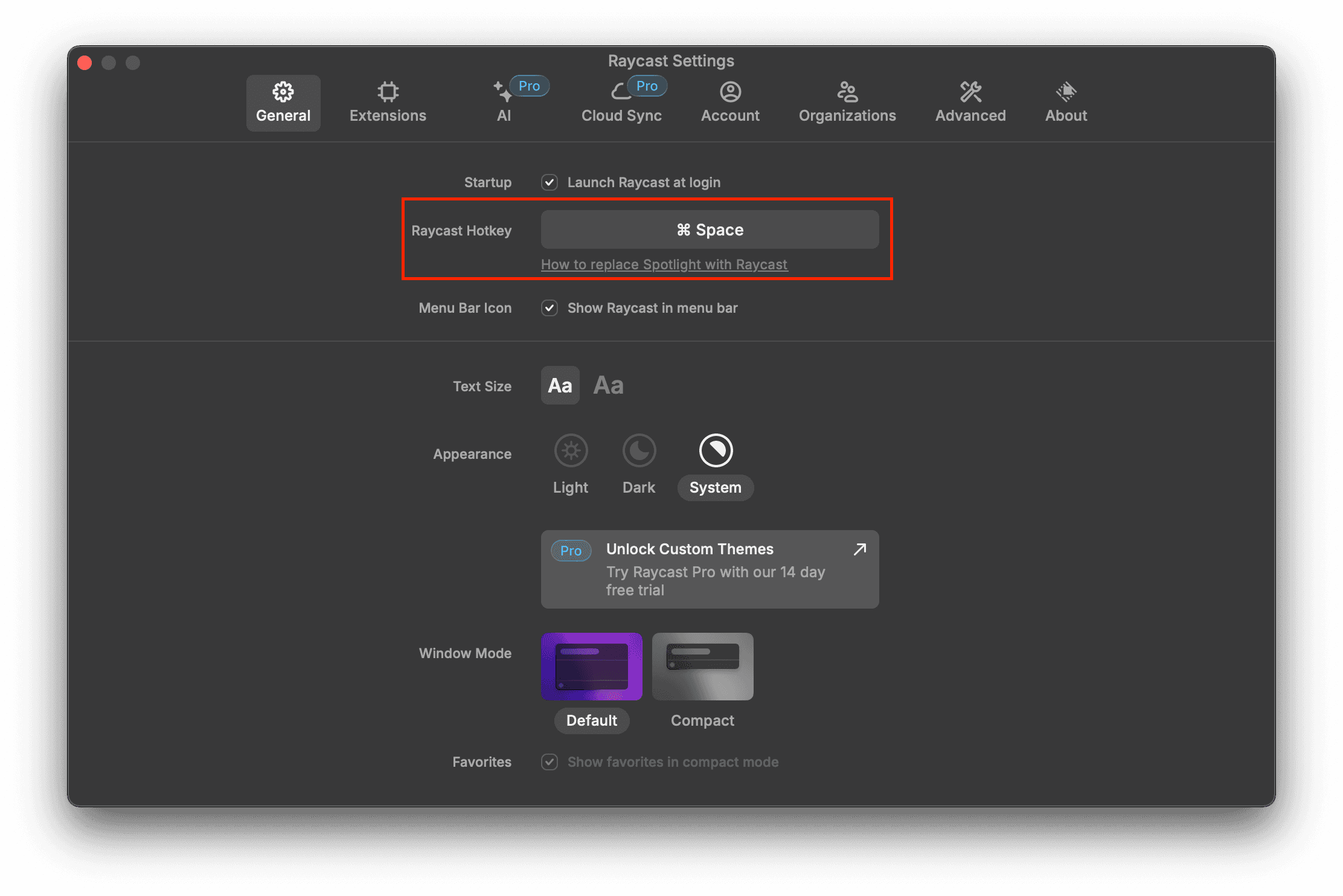 Raycast Settings