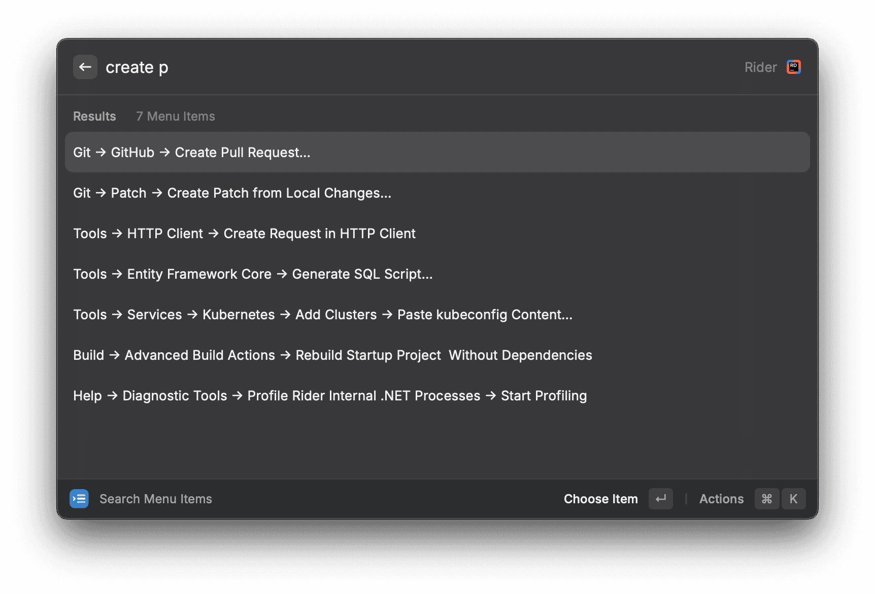 Raycast Search Menu Items